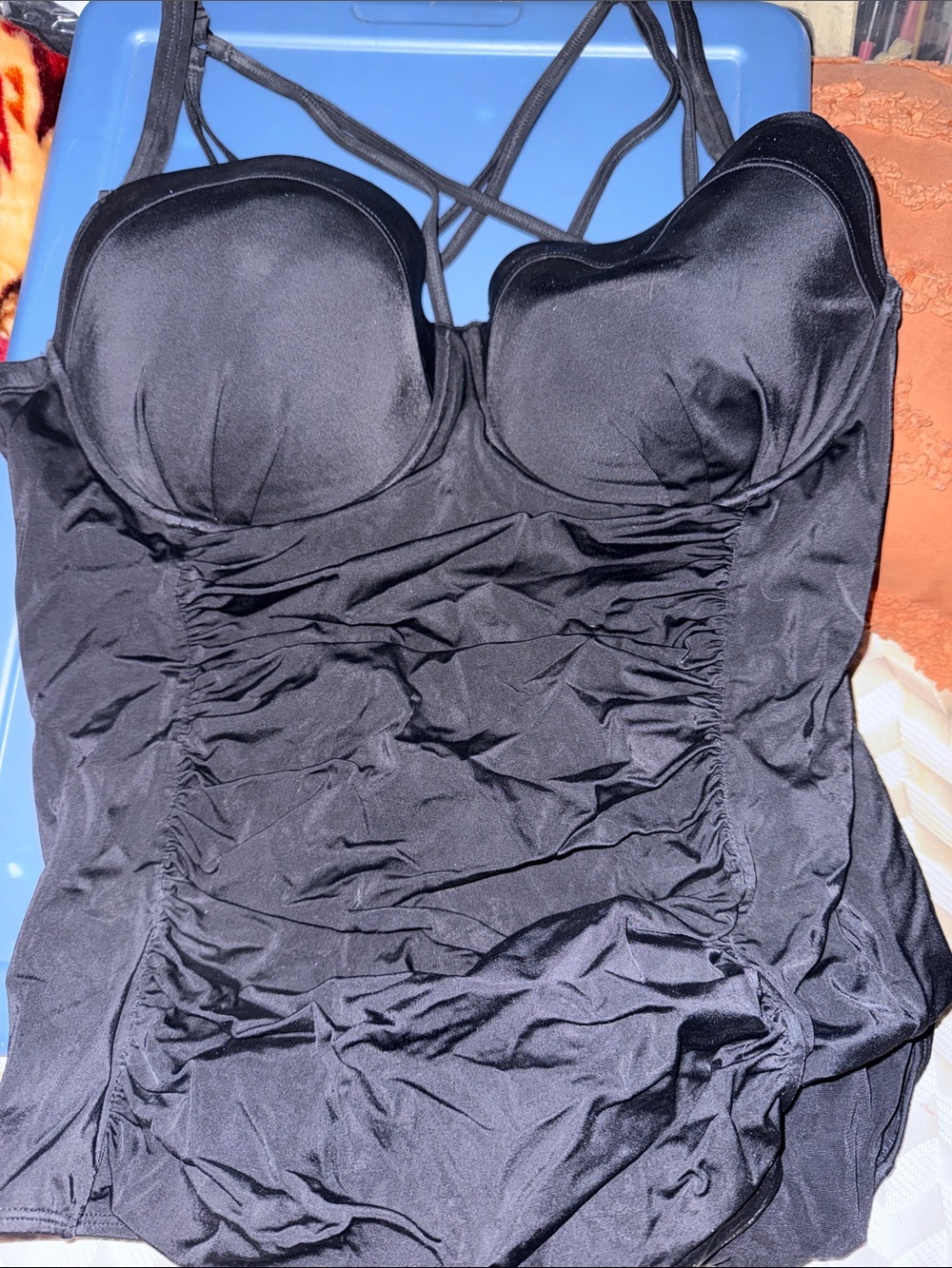 torrid Black Ruched One-Piece Swimsuit with Crossback Straps